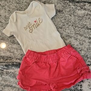 White Baby Onesie and Pink Shorts Set